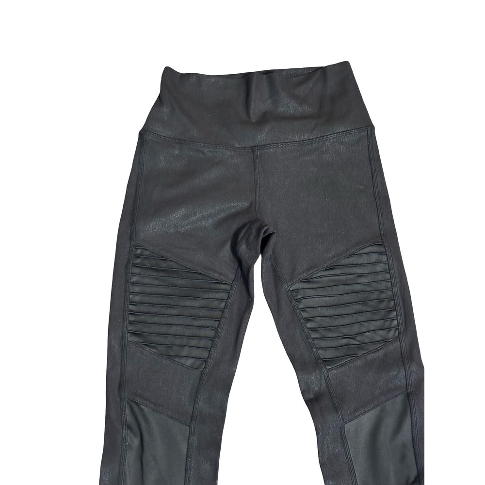 Alo Yoga High-Waist Moto Leggings S Black Glossy Quilted Mesh Activewear - Picture 4 of 8